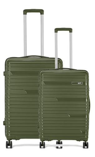Image of VIP Matrix Hard Shell Trolley Luggage, 8 Wheels, PP Material with Flushed Combi Lock, Anti-Theft Zip (Green, Set of 2 (Cabin, Medium))