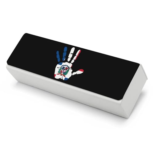 Dominican Republic Flag Palm Leather Glasses Case Fashion Hard Shell Portable Sunglass Organizer Eyeglasses Case for Mens Women