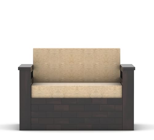 Image of Sheesham Wooden 2 Seater Sofa Cum Bed with Mattresses for Home Living Room | Rosewood 2 Seater Sofa Cums Bed for Bedroom Without Pillow | Solid Wood Sofa Bed (Walnut, 2 Seater)
