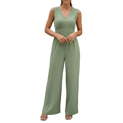 Mono largo elegante para mujer de pierna ancha con cuello en V