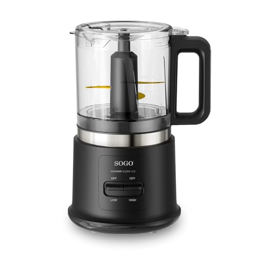 SOGO Picadora de Alimentos 1 L – Mini Procesador con 4 Cuchillas de Titanio, 2 Velocidades, Motor Potente y Jarra Transparente para Carne, Verduras y Hortalizas
