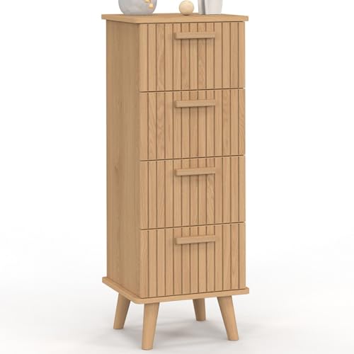 IDMarket - Meuble d'appoint 4 tiroirs Juliette 30 cm chiffonnier Effet Lattes tasseau Bois Coloris chêne