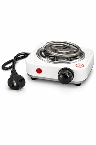 Image of Single Burner Electric Coil Hot Plate, White, Portable Countertop Stove with Adjustable Temperature Knob