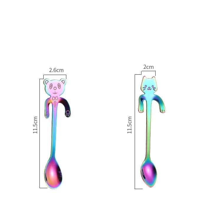 ONUIFIKE Silverware Set, 1/4/6/8pcs Creative Coffee Spoon 304 Stainless Steel Cute Cat Hanging Cup Spoon Cartoon Stirring Spoon, Home Cutlery Flatware Set(Purple,8 Pieces)