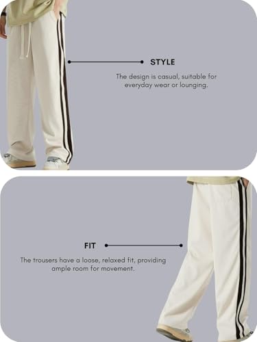 Image of GRECIILOOKS Men Casual Trouser | Men's Wide Leg Track Pants with Contrast Side Panel | Relaxed Drawstring Fit Streetwear Trousers | Loose Fit Joggers for Man