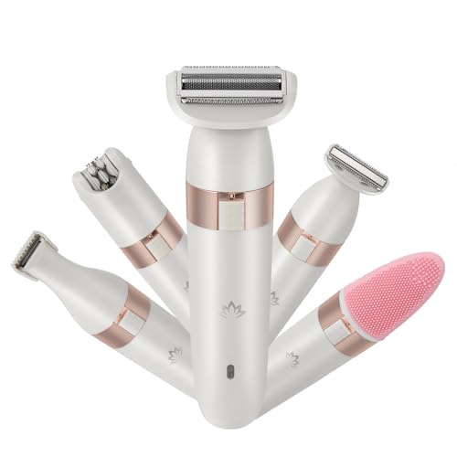 Épilateur Électrique Femme 5en1 Tondeuse Maillot Rechargeable Sans Fil IPX4 pour Épilation Douce Corps Jambes Aisselles Bikini et Nettoyage Visage - Design...