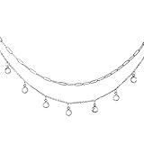 Skcess Tobillera de acero inoxidable con doble cadena con circonitas para mujer, regalo para mujer/niña/madre/madre, plata, 30 cm de longitud