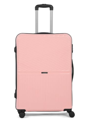 Image of Teakwood Large Size 8 Wheels Trolley Bag, Hard Cabin with Zipper Closure, Adjustable Push Button & Cross Side Strap, Number Lock System 360 Degree (Large, Rose)