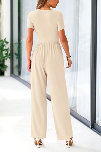 PRETTYGARDEN Women's Summer One Piece Jumpsuits Dressy Casual Short Sleeve Square Neck Wide Leg Jumpsuit Rompers