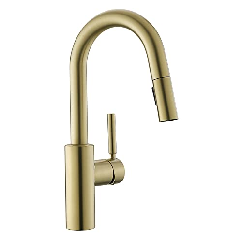 Ouen Brushed Gold Bar Faucet With Pull Down Sprayer For Single Sink,Bar Brass Faucet One Hole For Rv Campers Sink Small Faucet With Cupc Supply Hose #TOP6