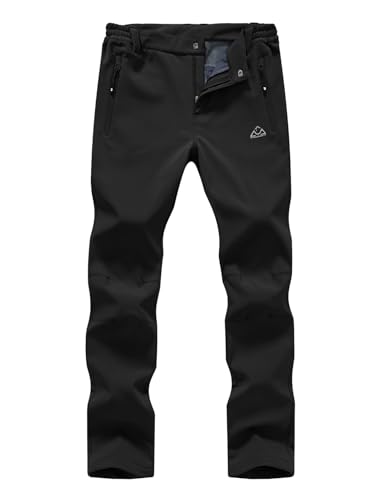donhobo Damen Wanderhose Outdoorhose Wasserdicht Softshellhose Winddicht Warm Gefüttert Snowhose Skihose Winter Trekkinghose, Schwarz, L