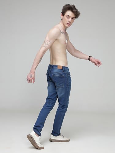 Image of TURMS Men's Anti Stain Jeans 30 Days No Wash Anti Odor Casual Mid Rise Denim Pants | Traveler Comfort Stretchable Breathable Cotton Rich