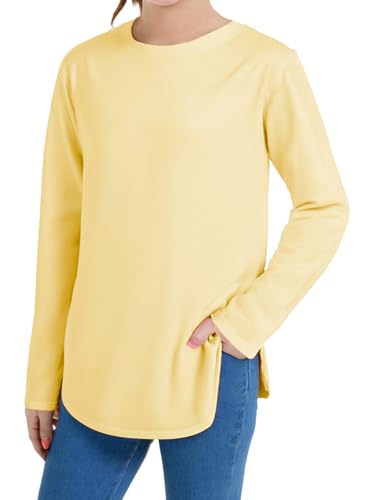 Girls Long Sleeve Shirts Kids Crewneck Curved Hem Tunic Tops Plain Fall T Shirt2