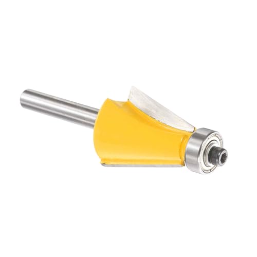 Image of HARFINGTON 15 Degree Chamfer Router Bit 1 /4 Inch Shank 1 inch Cutting Length Carbide Tip with Bearing for Woodworking Milling Cutter Tool, Yellow