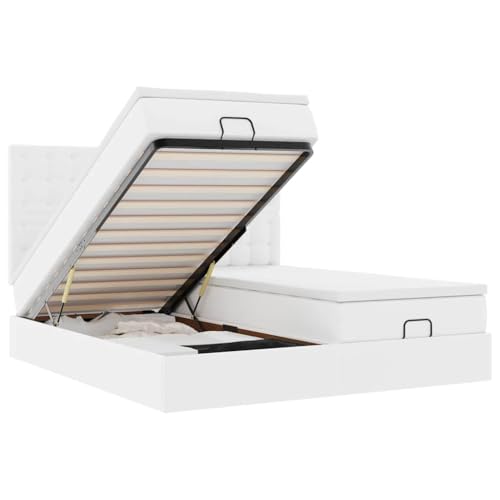 Bed metallbett betten, bettrahmen futonbettOttoman-Bett mit Matratzen Hellgrau 200x200 cm StoffGeeignet für Schlafzimmer – Bild 3