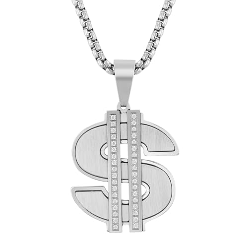 Colgante de dólar de acero inoxidable con diamantes de un tercio de quilate