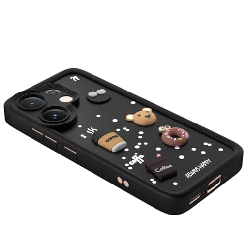 Image of Bintage CASE Cute Fun Taddy Cartoon 3D Ball Bear Milk Cake Coffee Silicon Case Full Body & Camera Protection Back Cover Compatible for Vivo V60e - Black