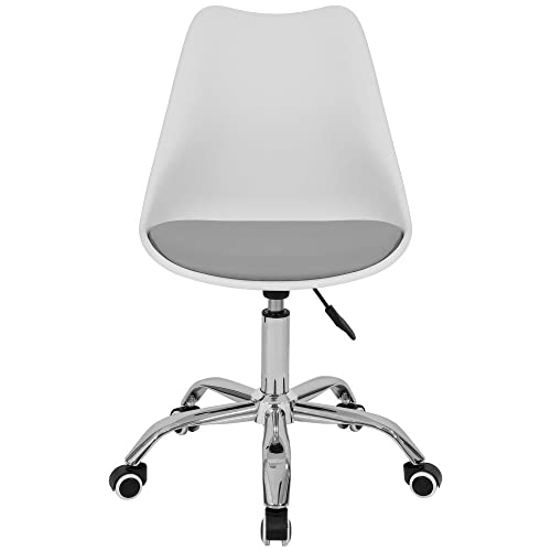 Image of Amazon Brand - Umi Height-Adjustable Modern Revolving Rotary Arm Office Study Desk Chair - Ideal for Spa, Bar, Home - White & Grey Color