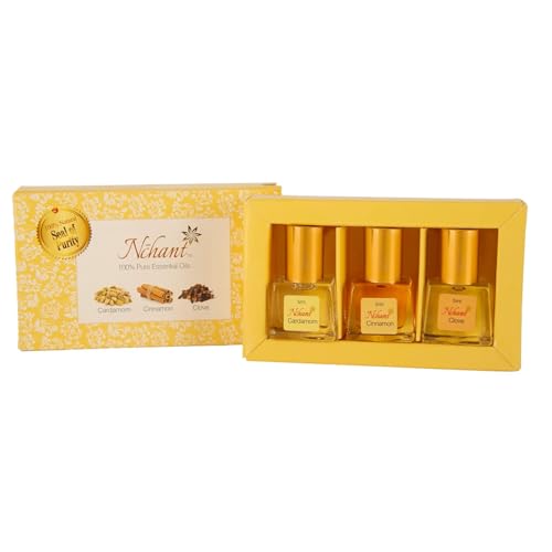 Image of N'chant Spice Magic Essential Oil Set of 3 (3 x 5ml) | Cardamom, Cinnamon and Clove | 100% Pure | Better Oral Health, Alleviate Headache | Use for Aromatherapy | Diffuser Usable