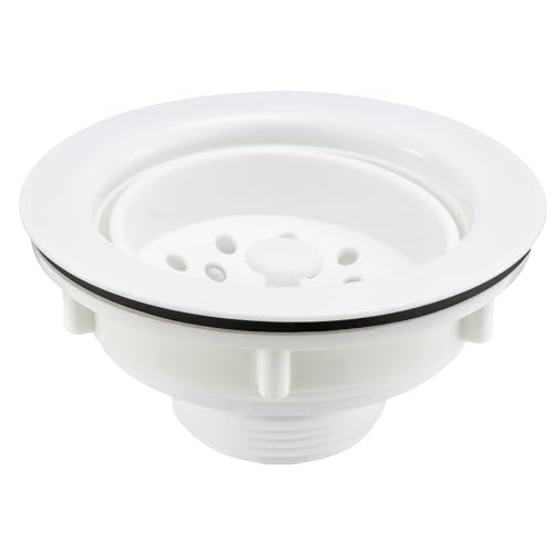 RecPro RV White Sink Drain with Stopper | Fits 3.5
