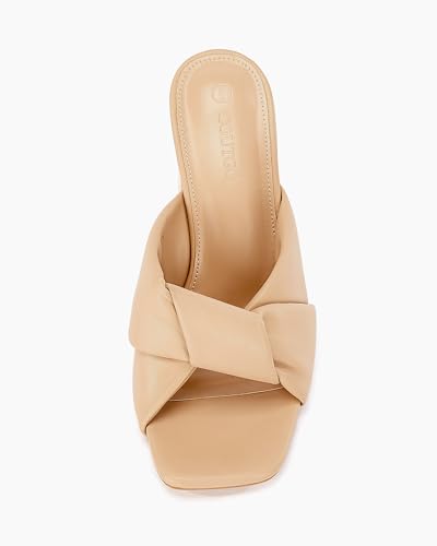 Image of Coutgo Womens Chunky Heeled Mules Puffy Knot Square Open Toe Slip On Sandals Summer Evening Party Prom Shoes