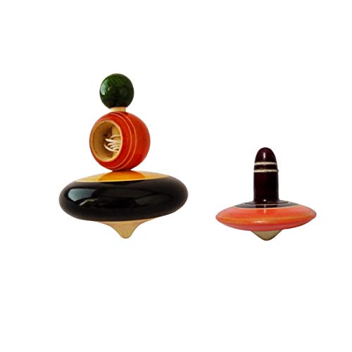 CrafToys Wooden Spinning Tops (1 Spinner Top and 1 Big top with Thread ) for Kids from Sawantwadi (Wood, Set of 2)