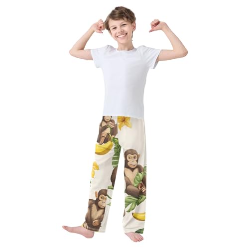 ZZXXB Monkey Banana Leaves Boys Long Pants Soft Trousers Elastic Waist Kids Lounge Bottoms with Pockets S-XL3