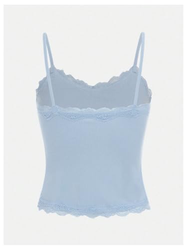 Image of SOLY HUX Girl's Lace Trim Camisoles Ribbed Spaghetti Strap Crop Tank Tops | Sleeveless, Teen Girl Top, Summer Top