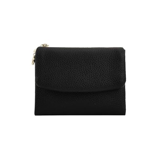 Pebble Leather Wallet, Coin Purse Wallet with Card & Coin Holder, Compact Small Bifold for Women(Black)