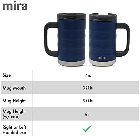 MIRA 14 oz Insulated Coffee Mug with Handle - Stainless Steel Thermo with Secure Lid - Hot & Cold Cup - Admiral Blue - Image 8
