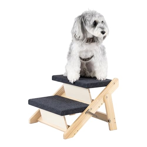MEWANG Wood Pet Stairs & Ramp for Small/Medium Dogs and Cats, Aging Pets – 3-in-1 Foldable, Portable, Non-Slip Pet Ladder for Tall Beds, Couches,Cars–Holds Up to 220 lbs (17.3" L x 17.2" W x 13.0" H)