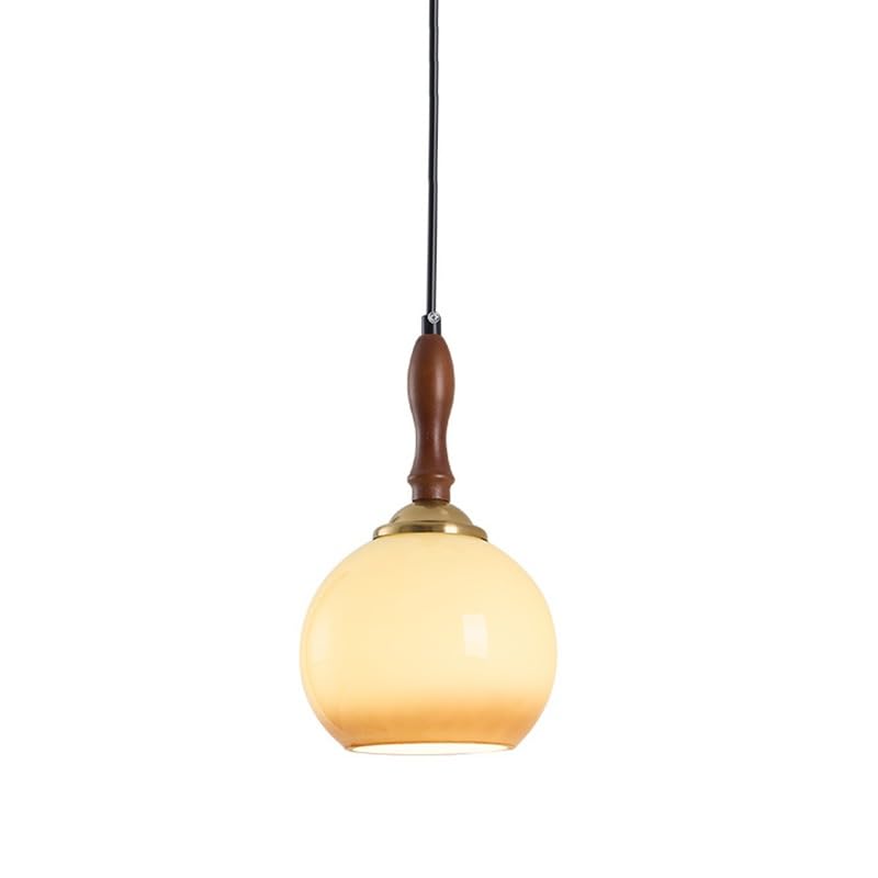 Lámpara colgante de techo en vidrio de leche de estilo granja moderna y madera
