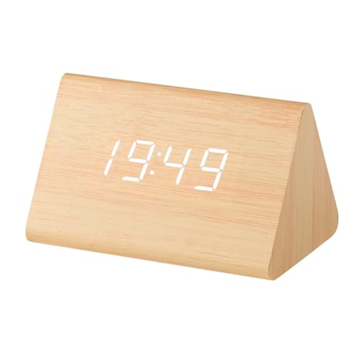 Fuhjythy Reloj de Madera Reloj Despertador Electrónico LED Multifuncional Reloj de Madera Controlado por Voz Reloj de Madera Silencioso Digital,A