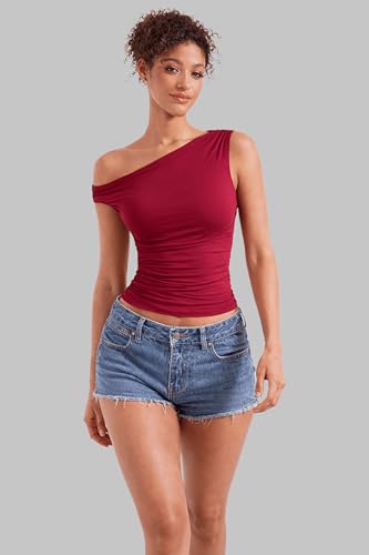 Image of London Hills Off Shoulder Tshirt for Women | Off Shoulder Top for Women Stylish | Concert Tops for Womens | Tops for Women Western | Tops for Woman | Women T-Shirts | Women's One Shoulder Top