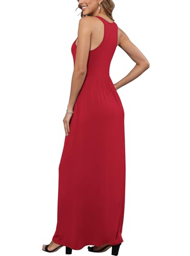 Image of EUOVMY Women's Sleeveless Dress Casual Plain Loose Summer Long Maxi Dresses with Pockets