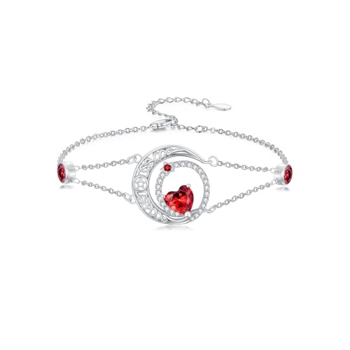 Image of Dorunmo 925 Sterling Silver Moon Heart Birthstone Anklet Bracelets for Women Best Mother's Day Birthday Jewelry for Wife Girlfriend Mom Her