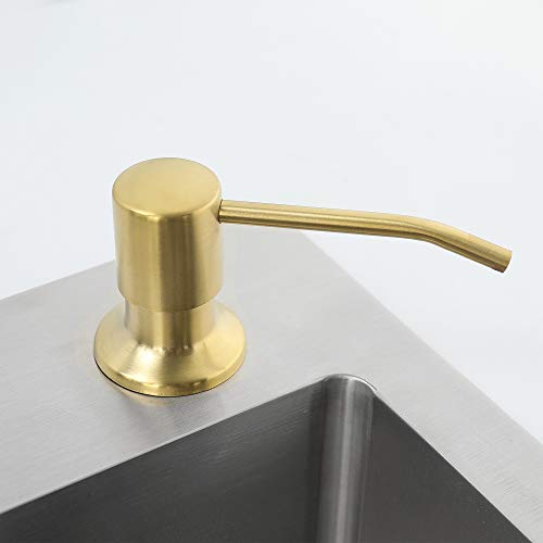 Rainovo Sink Soap Dispenser for Kitchen，Built in Kitchen Sink Soap Dispenser Brushed Gold Stainless Steel，Soap Dispenser Pump with Large Soap Bottle，Lotion Dispenser Refill from The Top