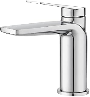 Bathroom Sink Taps BATHWEST Modern Monobloc Basin Taps Single Lever Chrome Solid Brass Bathroom Taps Mixer for Basin with UK Standard Fitting - Middle Size