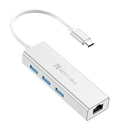BEST CABLE Adaptador USB C a Ethernet, USB C 3.1 a 3 puertos USB 3.0 Hub con RJ45 10/100/1000 Gigabit Ethernet LAN convertidor de red con cable compatible con MacBook, Surface, HP Spectre More