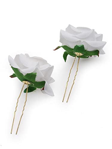 Image of Vogue Hair Accessories Light Weight Rose Flower Bun Maker Juda Pins Hair Accessories (White Set -2)