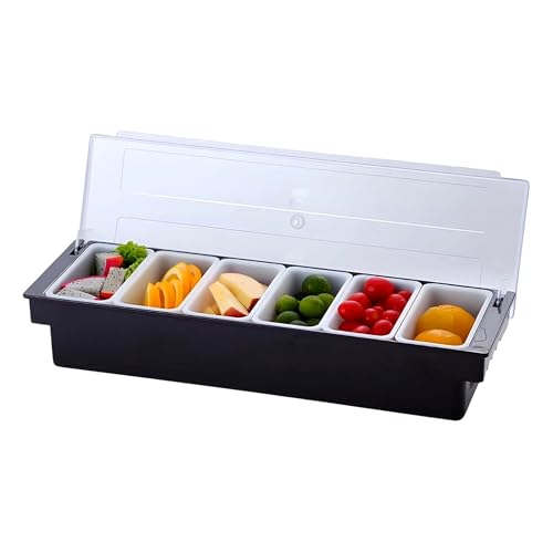 Lyfelights 6-Compartment Topping Station with Detachable Trays Food Prep & Condiment Serving Container for Pizza Toppings Salad Bar Buffet & Drink Garnishes