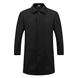 Allthemen Trench Homme Simple Boutonnage Mi longueur Coupe Vent Manteau Business Casual Revers Coat Noir L