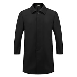 Allthemen Trench Homme Simple Boutonnage Mi-longueur Coupe-Vent Manteau Business Casual Revers Coat Noir L