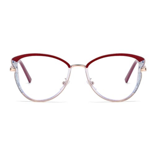 Image of LJCZKA Blue Light Blocking Glasses for Women Cat Eye Computer Gaming Eyeglasses Cateye Metal Frame Anti Eyestrain Clear Lens