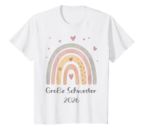 Kinder Big Sister 2026 Regenbogen Herz Motiv T-Shirt