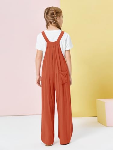 Image of Haloumoning Girls Overalls Kids Casual Sleeveless Wide Leg Jumpsuit Loose Rompers with Pockets 5-14 Years