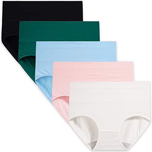 Image of INNERSY Women's High Waisted Underwear Cotton Panties Regular & Plus Size 5-Pack