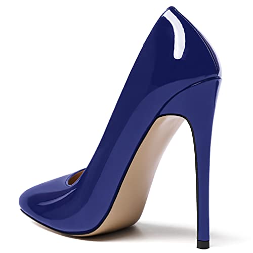 WAYDERNS Women's Slim Solid Round Toe Patent Slip On Stiletto High Heel Pumps Shoes 4.7 Inch3