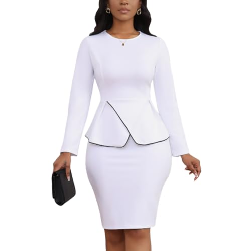 Women's 2 Piece Suit Skirt Set Peplum Long Sleeve Church Dress Suit Formal Office Business Midi Pencil Skirt Suit