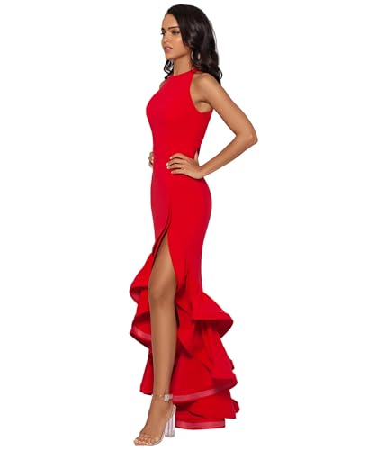 Image of Betsy & Adam Women's Betsy & Adam Women's Scuba Crepe and Satin Corset Bodice Strapless Floor Length Dress